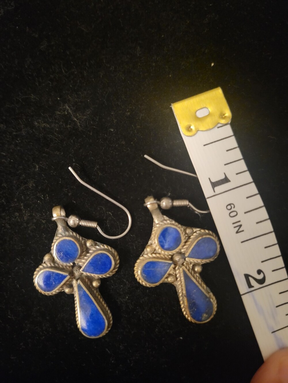 Lapis Lazuli Cross Drop Earrings - Picture 4 of 4